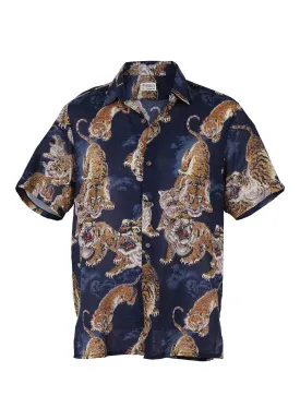 99 Tigers Hawaiian Shirt Blue in Seersucker