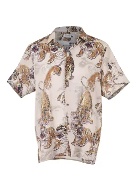 99 Tigers Hawaiian Shirt Ecru in Seersucker