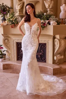 Applique Fitted Sleeveless Bridal Gown by Ladivine WL053