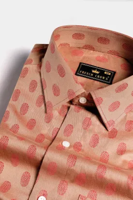 Apricot Brown and Mandy Pink Jacquard Textured Premium Giza Cotton Shirt