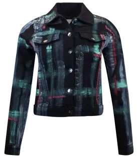 Black/Green Cotton Barbara Slim Jean Jacket