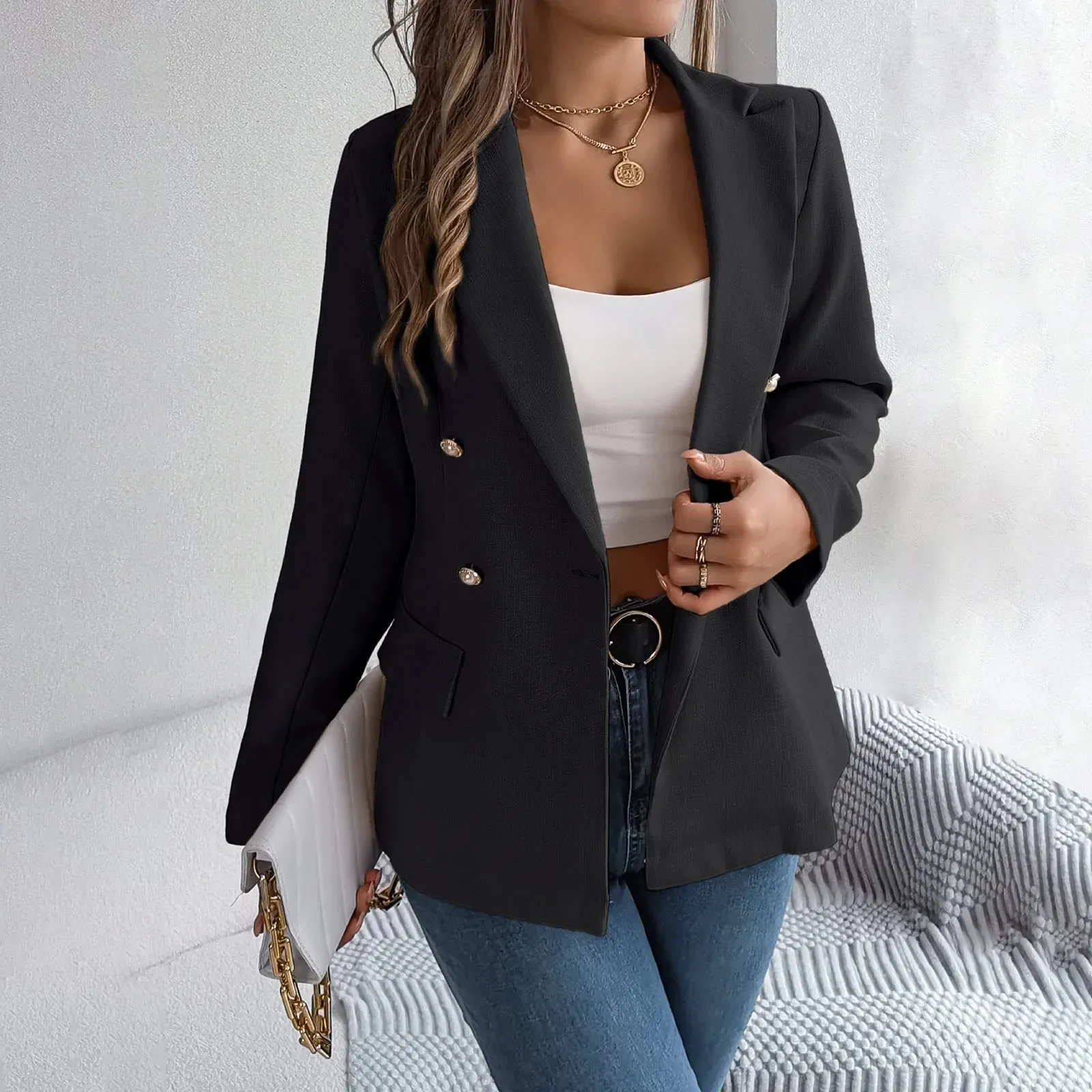 Casual Korean Top Solid Spring Autumn Female Jackets Women Blazer Formal Business Office Lady Work Suit Pockets Jacket