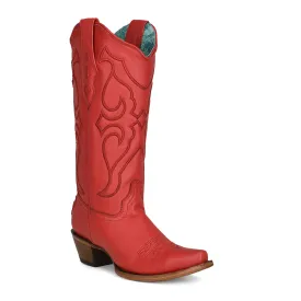 Corral Women's 13" Red Matching Stitch Pattern & Inlay Snip Toe Western Boot