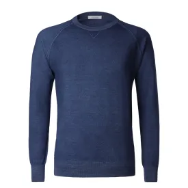 Crew-Neck Wool Sweater in Blue