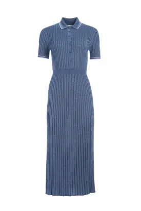 Elegant Denim Blue Cashmere Silk Knit Dress from Eyot