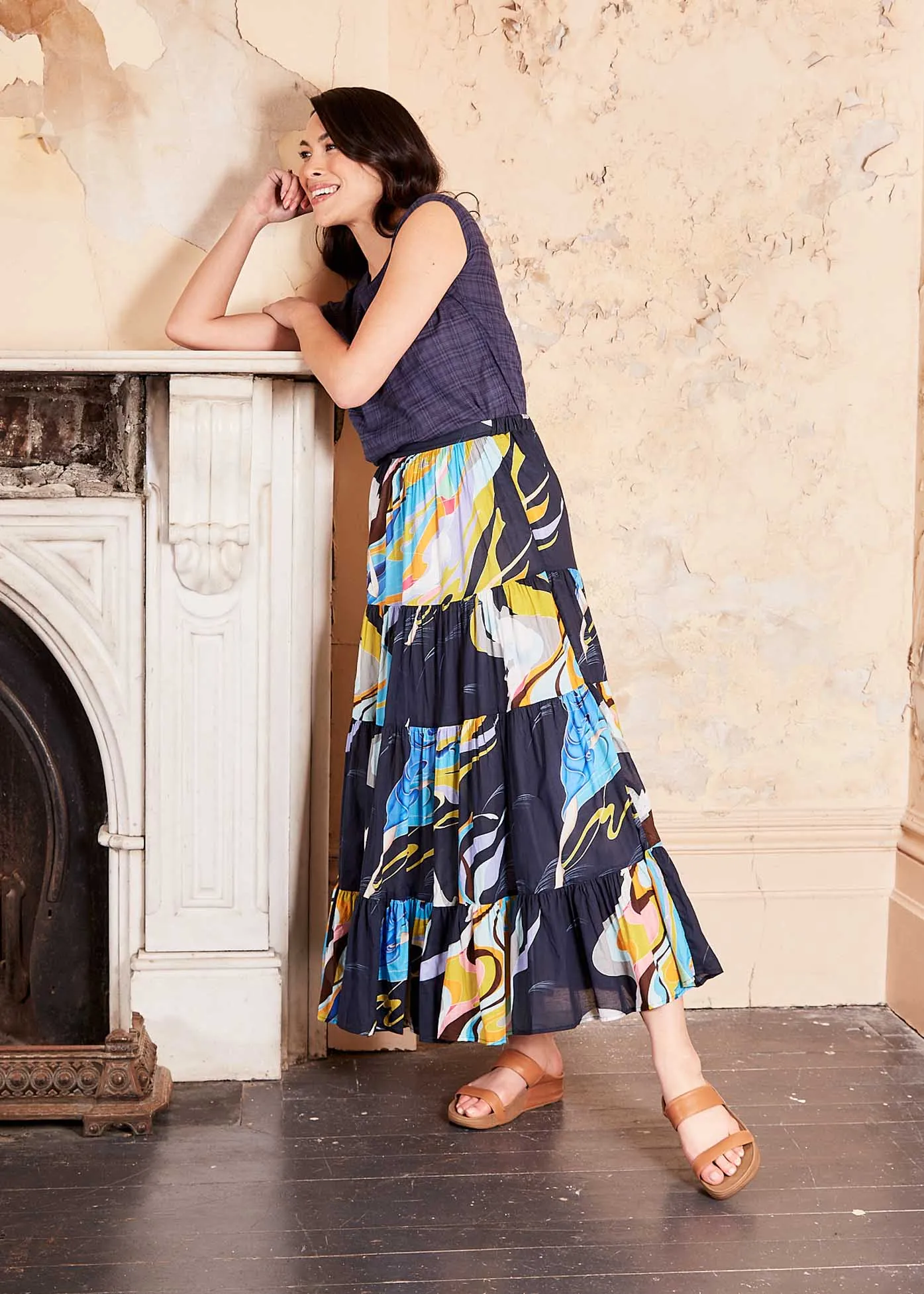 Faith LAX Tiered Skirt Navy in Cotton Voile