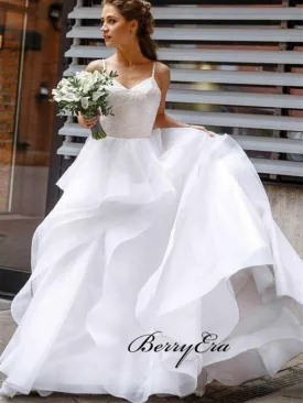 Fashion A-line Straps Wedding Dresses, Elegant Organza Bridal Gowns