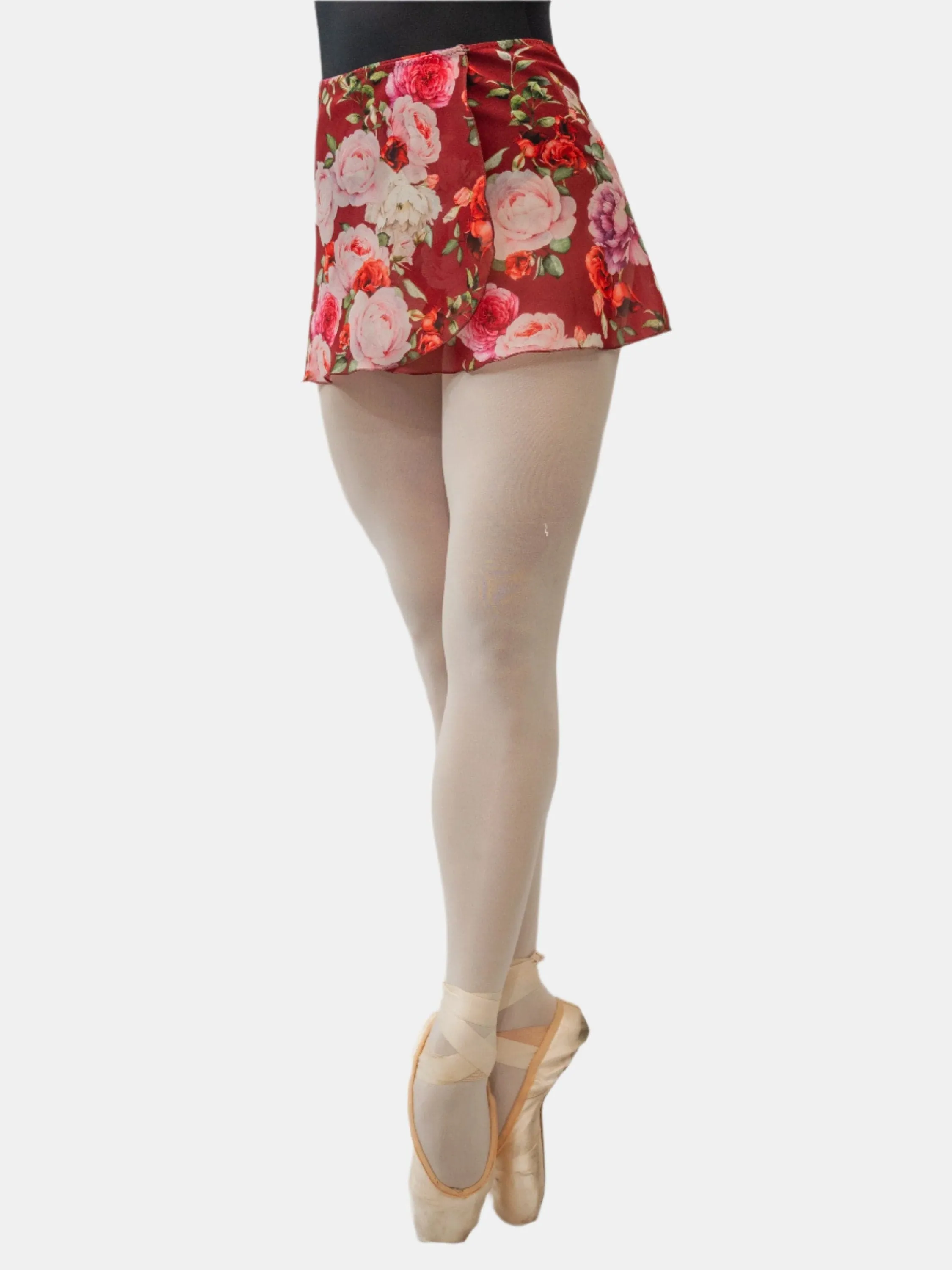 Floral Bordeaux Wrap Short Dance Skirt MP302