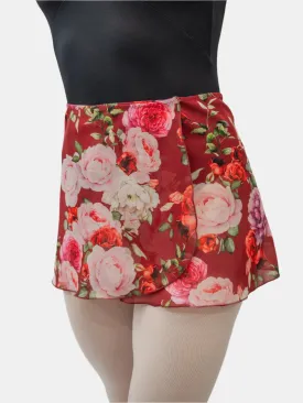 Floral Bordeaux Wrap Short Dance Skirt MP302