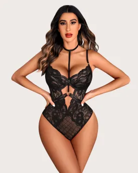 Floral Lace Snap Crotch Teddy Bodysuit