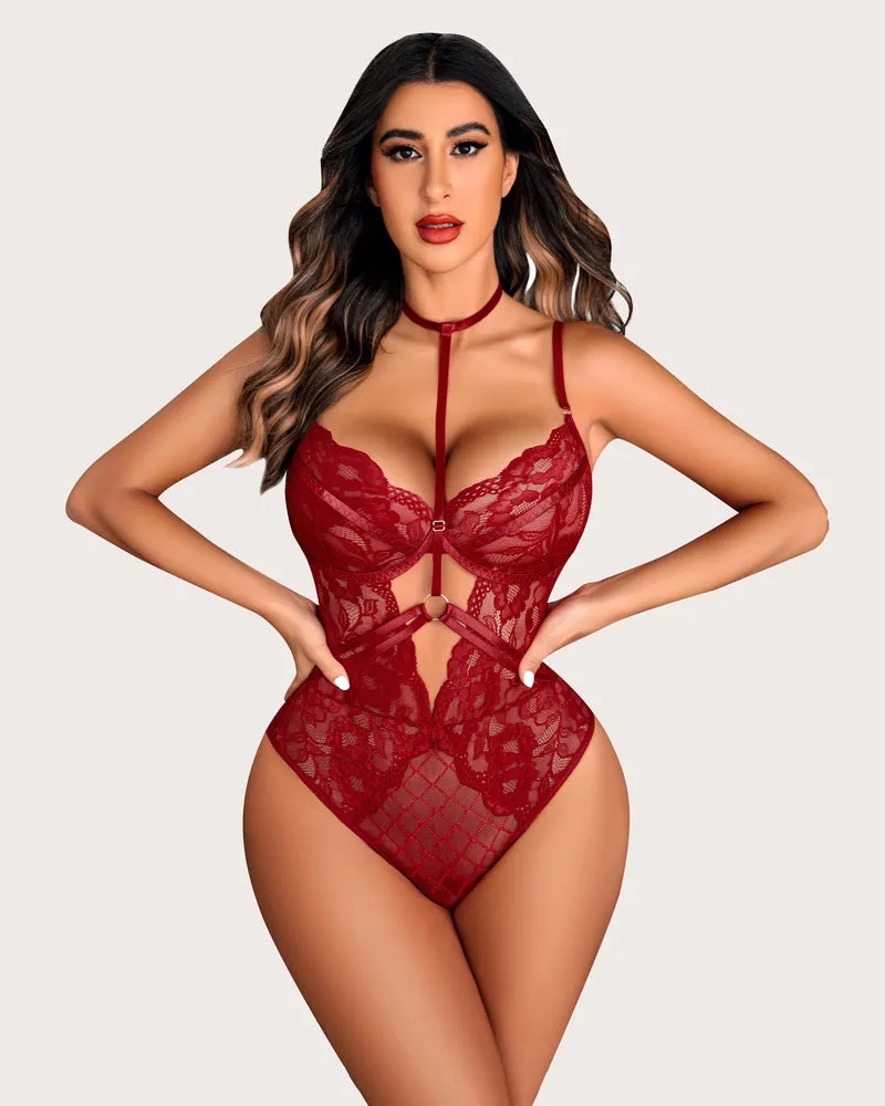 Floral Lace Snap Crotch Teddy Bodysuit