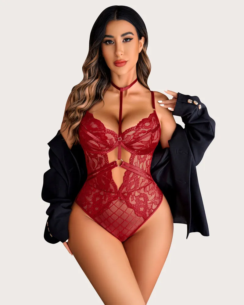 Floral Lace Snap Crotch Teddy Bodysuit