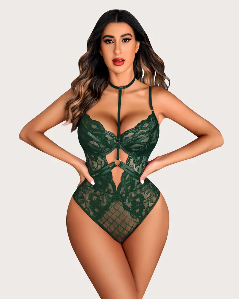 Floral Lace Snap Crotch Teddy Bodysuit