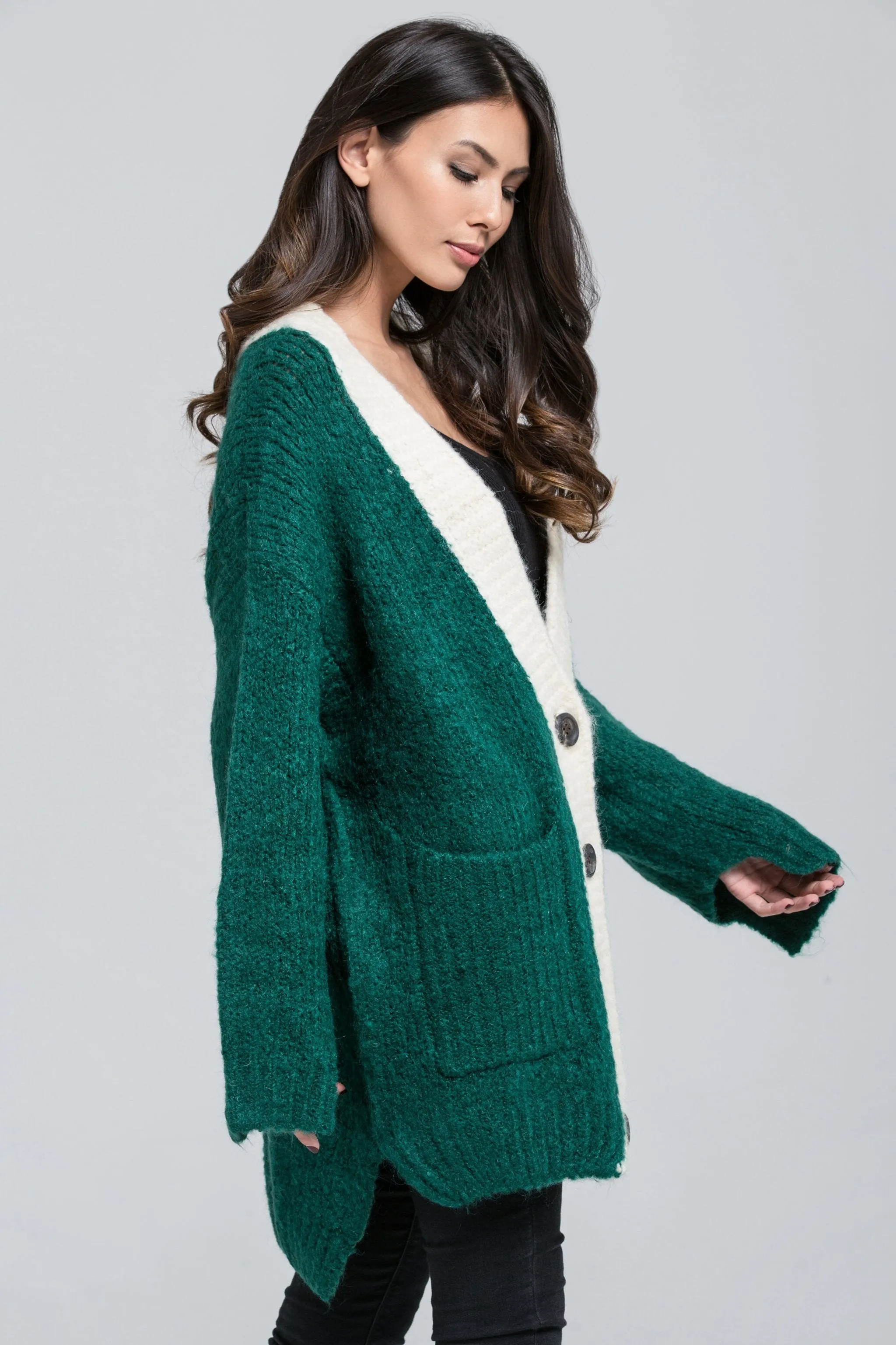 Green Wool Knit Oversized Cardigan