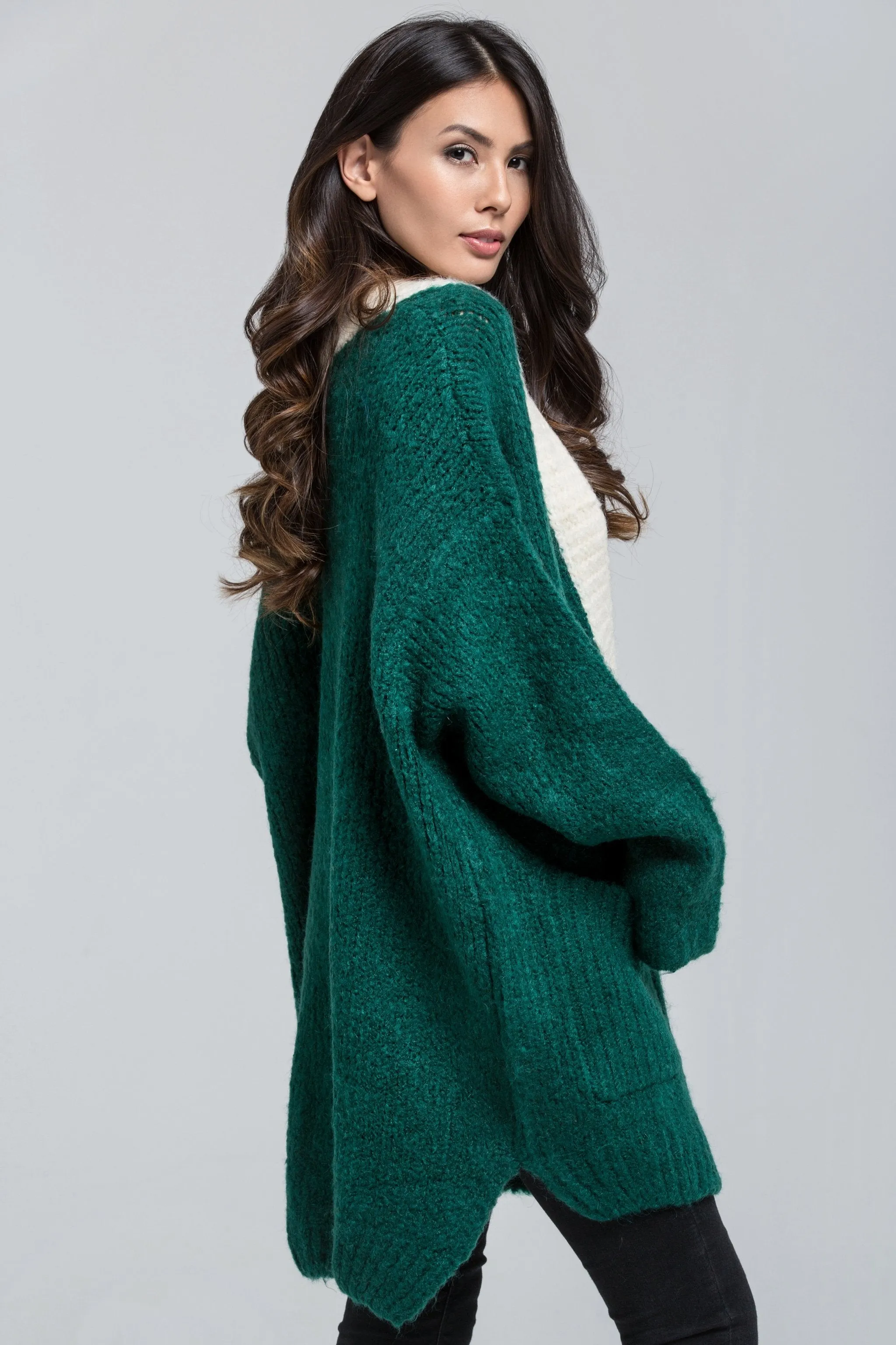 Green Wool Knit Oversized Cardigan