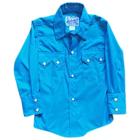 Kid's Youth Vintage Solid Turquoise Western Shirt