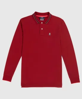 Psycho Bunny Estacada Collar Stripe Long Sleeve Polo - Rio Red