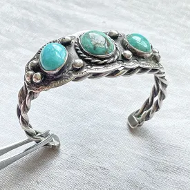 SOLD Vintage 60s Silver Turquoise Navajo Bracelet, Native American Cuff Bracelet