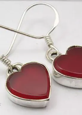 Solid Silver Carnelian Heart Drop Earrings