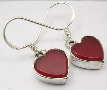 Solid Silver Carnelian Heart Drop Earrings