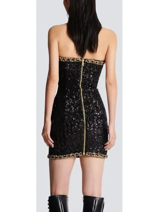 Women’s Bustier Dress with Sequin Embroidery