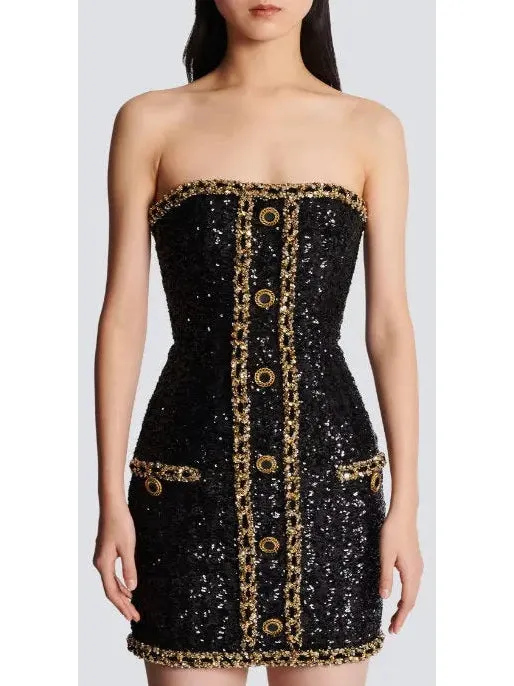 Women’s Bustier Dress with Sequin Embroidery