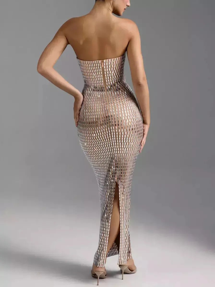 Women’s Crystal-Embellished Long Strapless Tube Dress