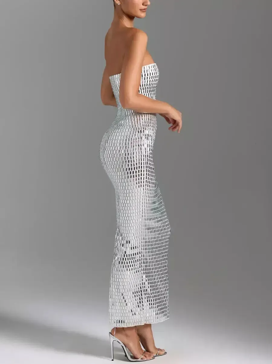 Women’s Crystal-Embellished Long Strapless Tube Dress