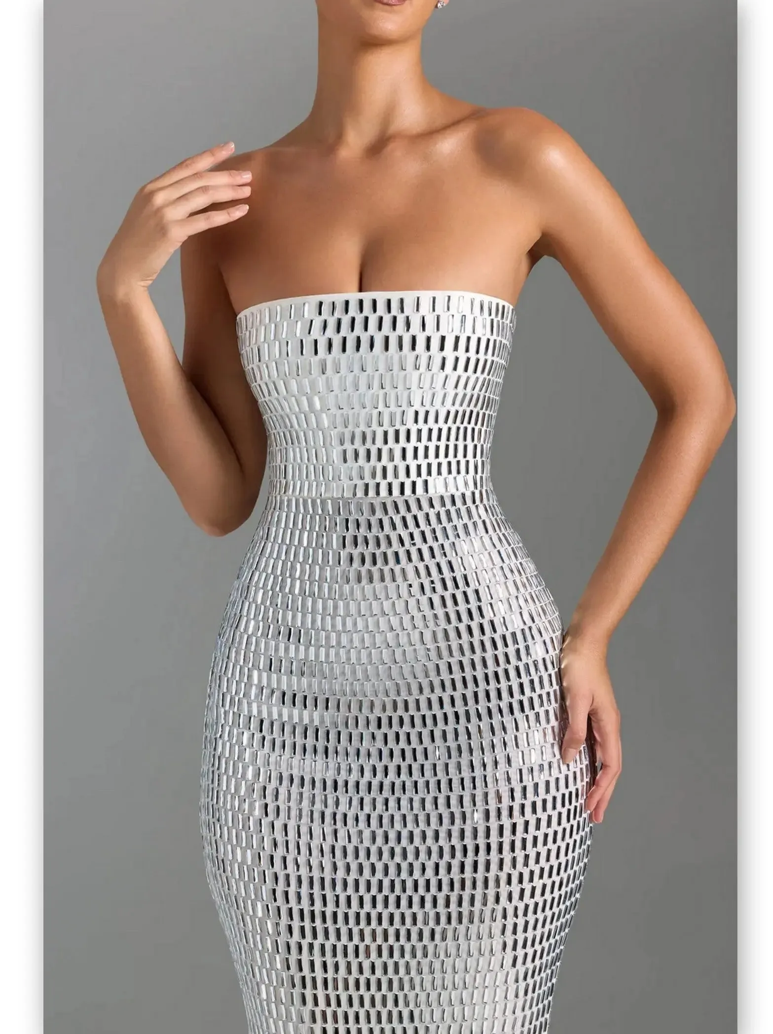 Women’s Crystal-Embellished Long Strapless Tube Dress